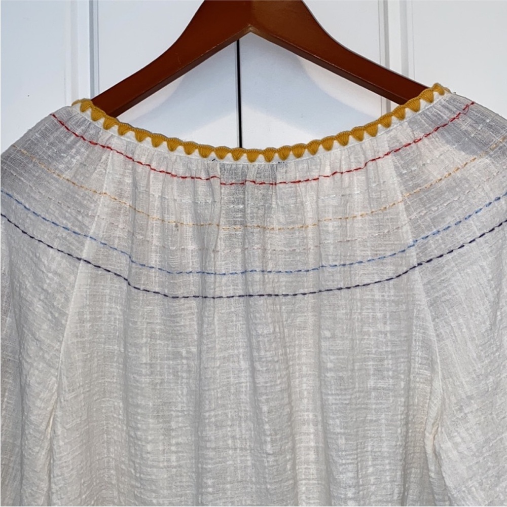Ali miles boho peasant top. Embroidered detail on sleeves and tassel ties SZ M - Picture 9 of 12